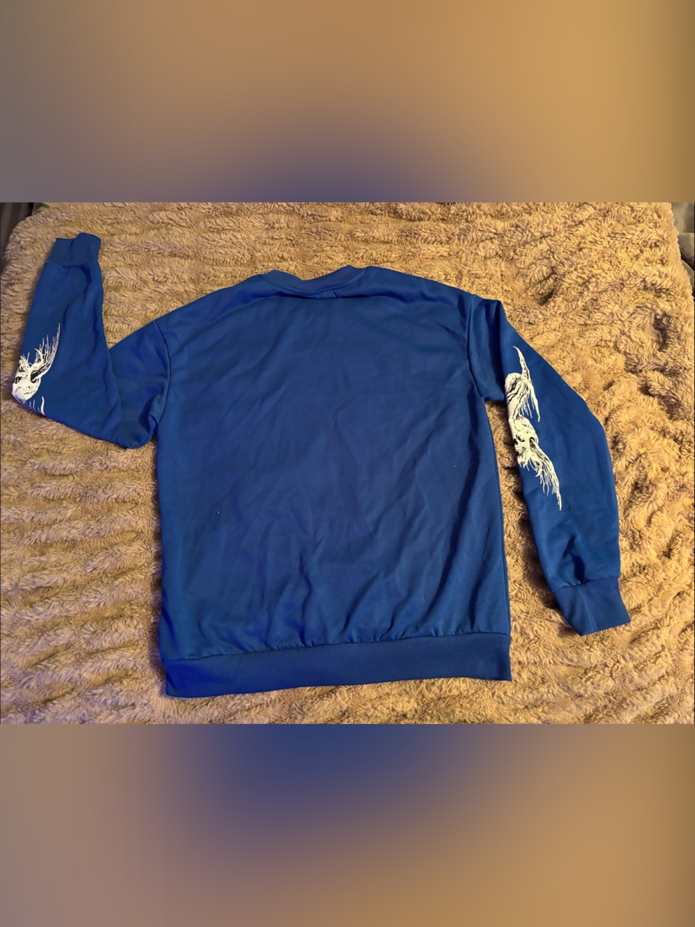 ROMWE Blue Crewneck Sweatshirt with White Skull Graphic - Picture 2 of 5